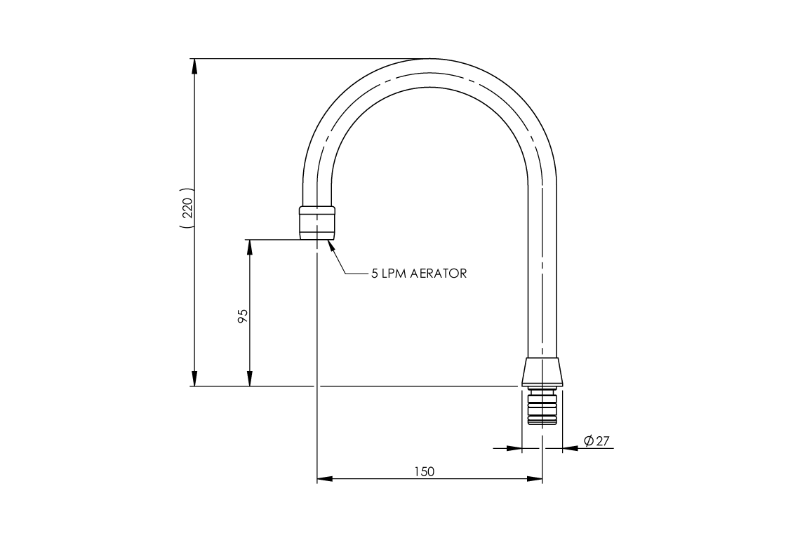 Curved Outlet Aerated - 150mm - 95mm Height