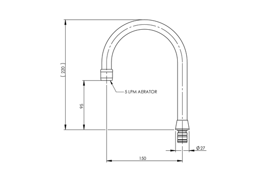 Curved Outlet Aerated - 150mm - 95mm Height