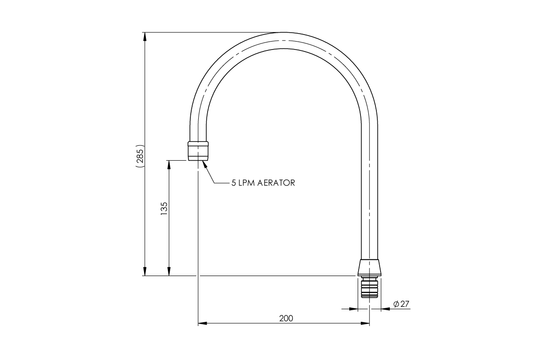 Curved Outlet Aerated - 200mm - 135mm Height