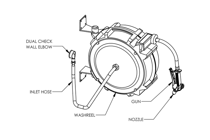 Hot/Cold Water Wash Down Hose Reel with Trigger Spray - Enware