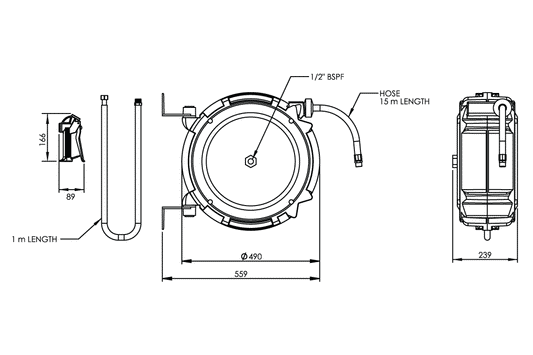 Hot/Cold Water Wash Down Hose Reel with Trigger Spray