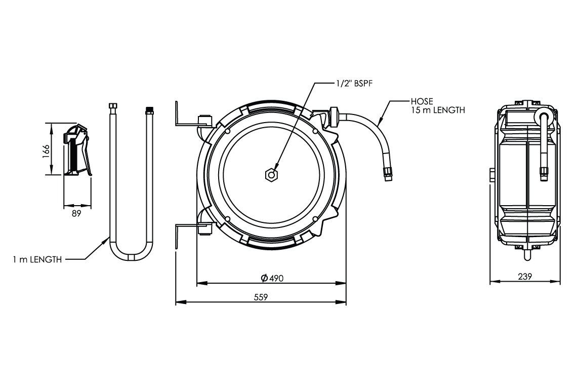 Hot/Cold Water Wash Down Hose Reel with Trigger Spray