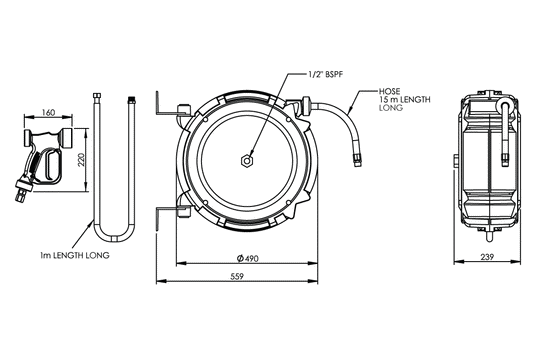 Hot/Cold Water Wash Down Hose Reel with Heavy Duty Trigger Spray