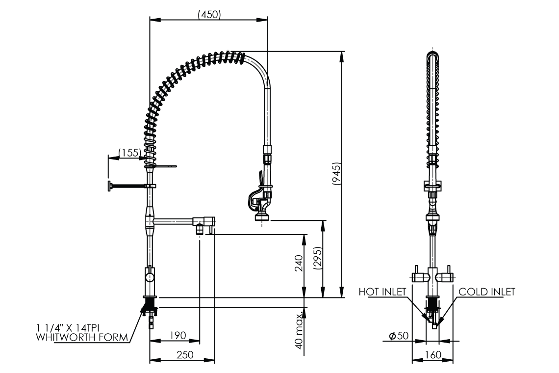 Hob Mounted: Pre-Rinse Unit - Spring Return - Dual Mixer Assembly - Pot Filler