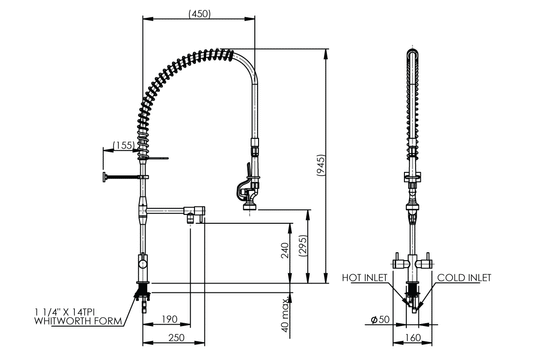 Hob Mounted: Pre-Rinse Unit - Spring Return - Dual Mixer Assembly - Pot Filler