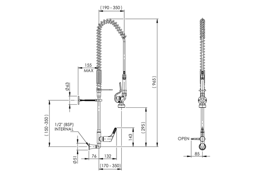 Food Service: Pre-Rinse Wall Riser - Single Control Pre-Mix Assembly