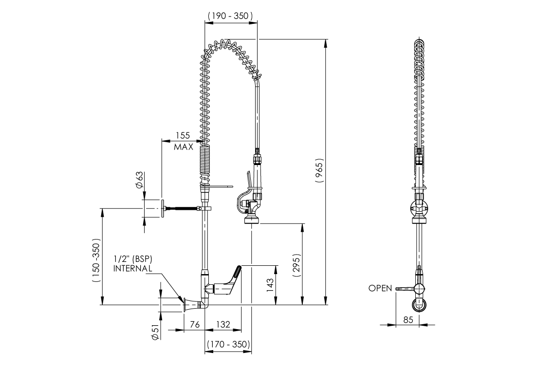Food Service: Pre-Rinse Wall Riser - Single Control Pre-Mix Assembly