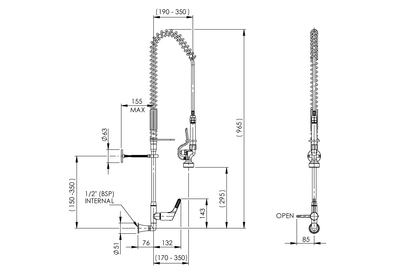 Food Service: Pre-Rinse Wall Riser - Single Control Pre-Mix Assembly