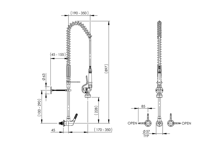 Food Service: Ultra Rinse Pre-Rinse Concealed Wall Mixer Assembly - Enware