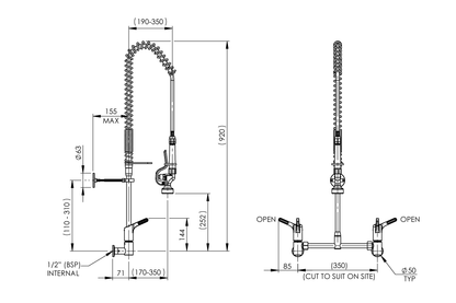 Food Service: Pre-Rinse Wall Exposed Mixer Assembly - Adjustable