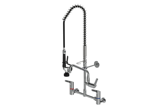 Food Service: Pre Rinse Wall Exposed Mixer Assembly with Pot Filler - Adjustable