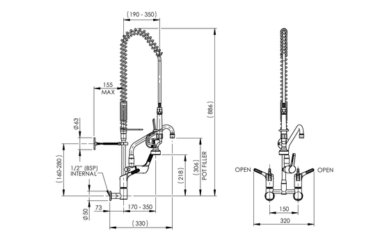 Pre Rinse Wall Exposed Mixer Assembly with Pot Filler