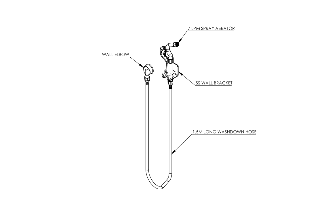 Washdown Handheld Trigger Spray with SP325 Fixed Spray - 1500mm Flexible Hose and Wall Bracket