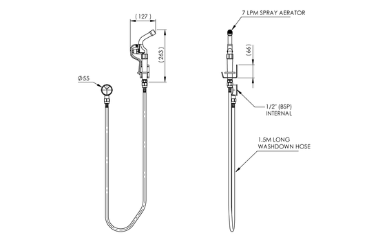 Washdown Handheld Trigger Spray with SP325 Fixed Spray - 1500mm Flexible Hose and Wall Bracket