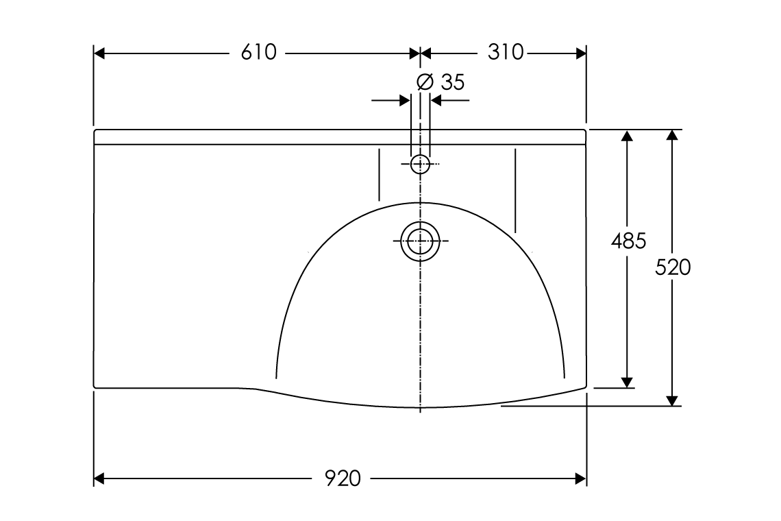 D Shape Basin 900 Right Hand Bowl with Integrated Shelf - 1 Tap Hole with Overflow