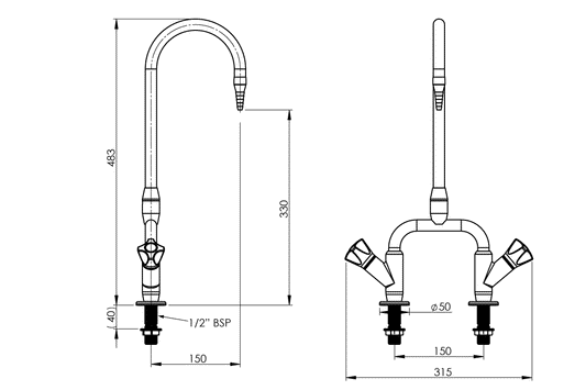 Slimline: Bench Mounted - Swivel Gooseneck Outlet - Ceramic Disc - Water