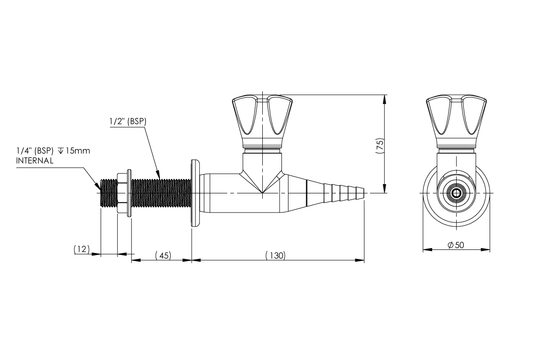 ComLab 1 Way Straight Valve - Push Turn - Natural Gas/LPG