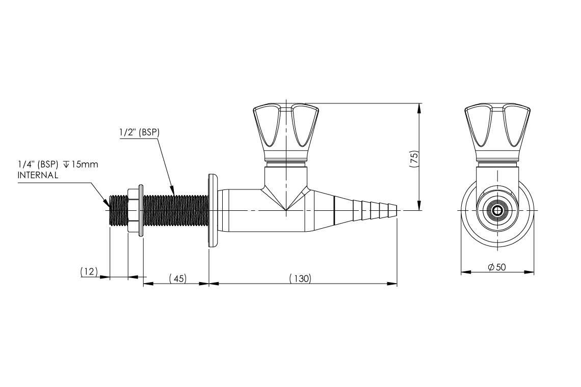 ComLab 1 Way Straight Valve - Push Turn - Natural Gas/LPG
