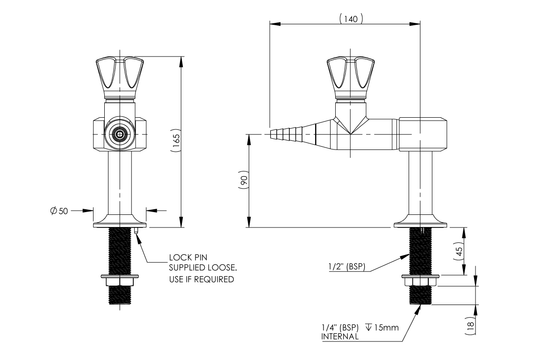 ComLab Bench Mounted 1 Way Straight Push Turn Gas Turret - Natural Gas/LPG