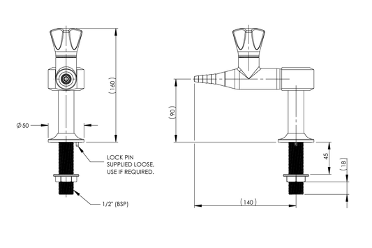 ComLab Bench Mounted 1 Way Straight Valve - Ceramic Disc - Water