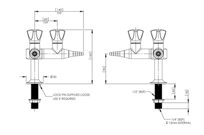 ComLab Bench Mounted 2 Way 90Degree Needle Valve - Dry Media - AIR/ CO2/ HE/ AR/ N2