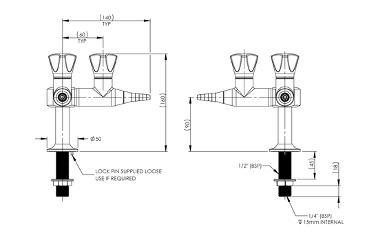 ComLab Bench Mounted 2 Way 90 Degree Needle Valve - Oxygen