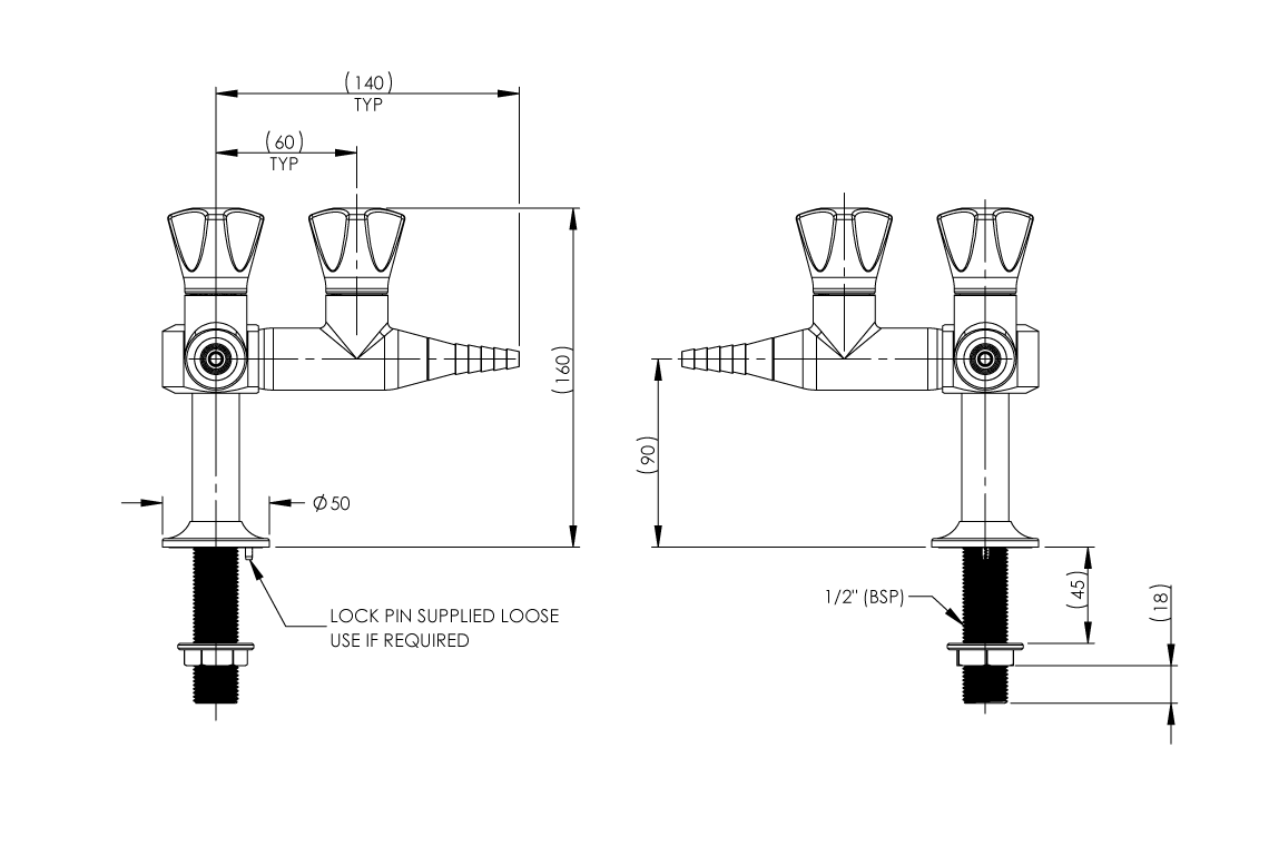 ComLab Bench Mounted 2 Way 90 Degree Valve - Ceramic Disc - Water