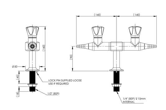 ComLab Bench Mounted 2 Way 180 Degree Needle Valve - Oxygen