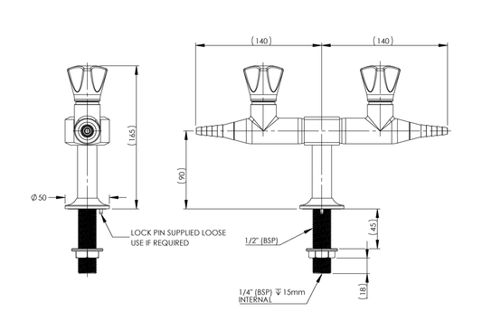 ComLab Bench Mounted 2 Way 180 Degree Push Turn Gas Turret - Natural Gas/LPG