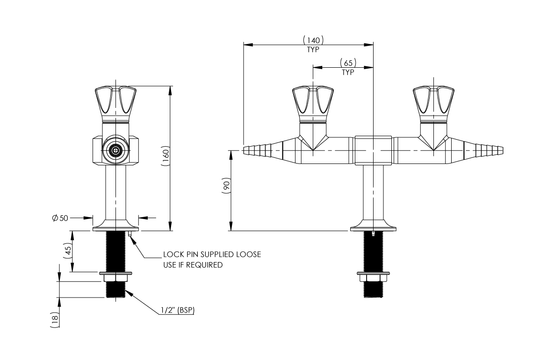 ComLab Bench Mounted 2 Way 180 Degree Valve - Ceramic Disc - Water