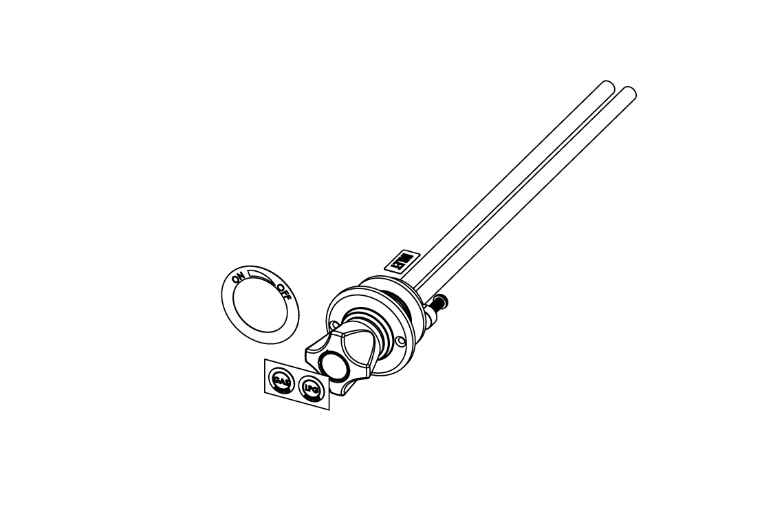ComLab Front Panel Valve 3/8" x 300mm Copper Inlet/Outlet - Natural Gas/LPG