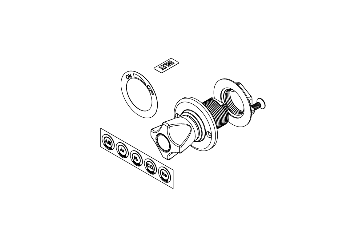 ComLab Front Panel Valve 1/8" Inlet/Outlet for Quick Connect Fittings - Dry Media- AIR/ CO2/ HE/ AR/ N2