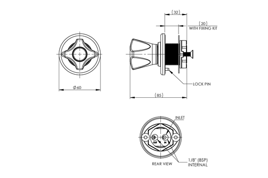 ComLab Front Panel Valve 1/8" Inlet/Outlet for Quick Connect Fittings - Vacuum