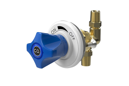 ComLab Front Panel Valve - 90 Degree 1/4" BSPT Inlet/Outlet for Hose Connection - Needle Valve - Dry Media - AIR/ CO2/ HE/ AR/ N2