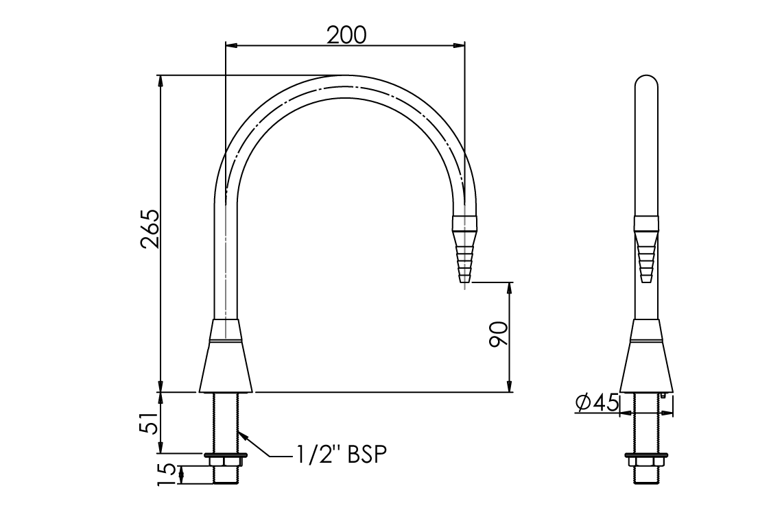 ComLab: 200mm Goose Neck Swivel Outlet - Hob Mounted