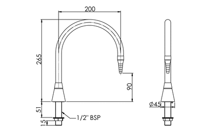 ComLab: 200mm Goose Neck Swivel Outlet - Hob Mounted