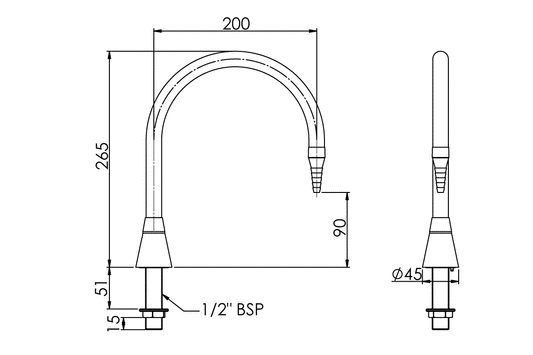 ComLab: 200mm Goose Neck Swivel Outlet - Hob Mounted