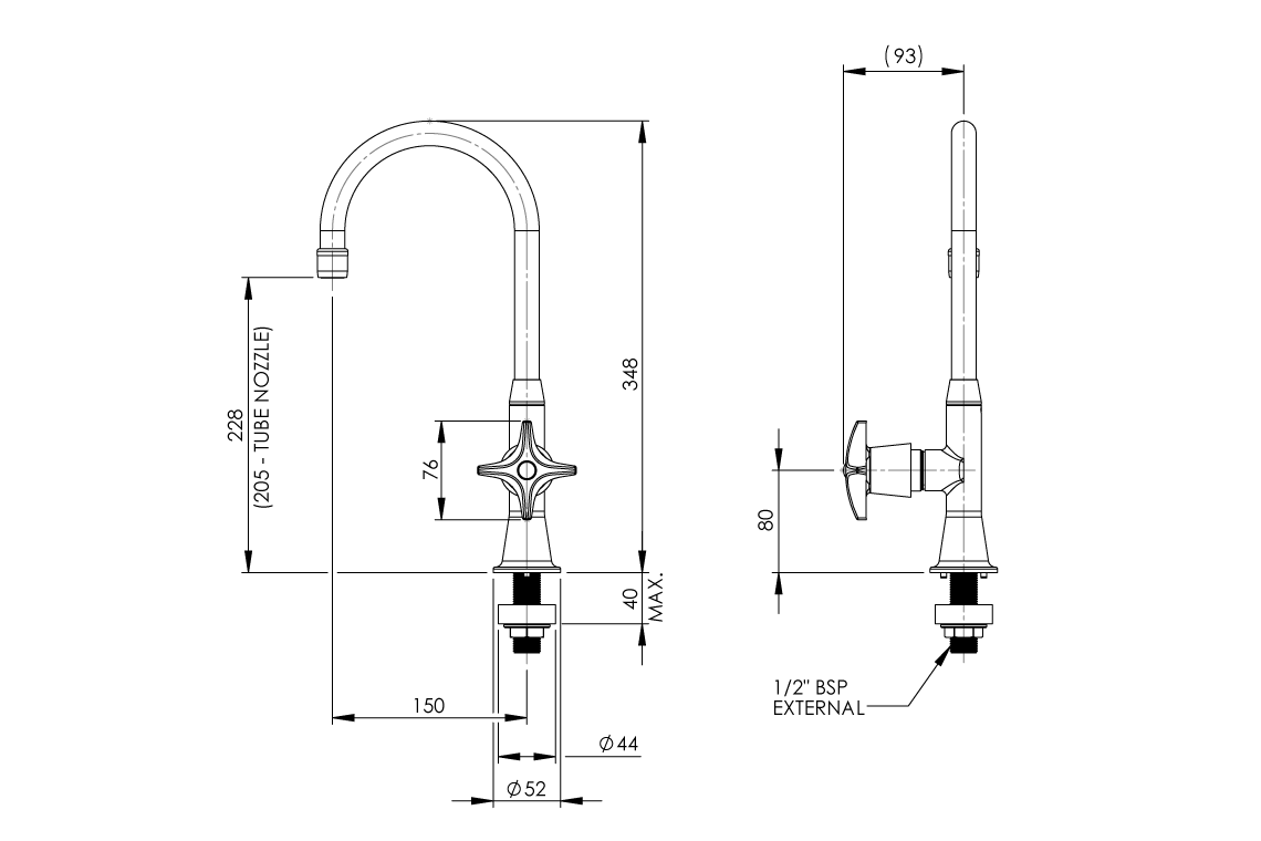 Type 16A Laboratory Stop Tap Swivel and Fixed Outlet Aerated/ Tube Nozzle - CS Series 1/2 Turn Ceramic Disc