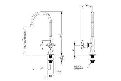 Type 16A Laboratory Stop Tap Swivel and Fixed Outlet Aerated/ Tube Nozzle - CS Series 1/2 Turn Ceramic Disc