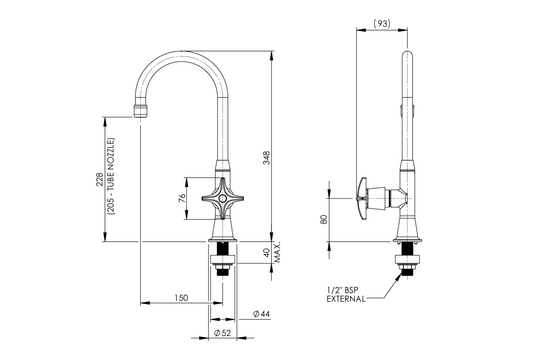 Type 16A Laboratory Stop Tap Swivel and Fixed Outlet Aerated/ Tube Nozzle - CS Series 1/2 Turn Ceramic Disc