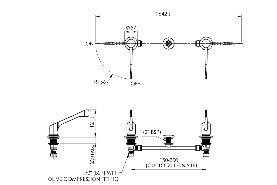 Leva 150mm Basin Set 1/4 Turn Ceramic Disc - No Spout