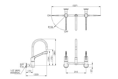 Leva Type 51 150mm Wall Mounted Mixing Set with SPC020 Swivel Spout