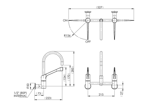 Leva Type 51 150mm Wall Mounted Mixing Set with SPC020 Swivel Spout
