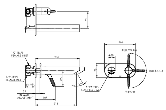 Leva Sequential In-Wall Basin Mixer with 230mm Spout