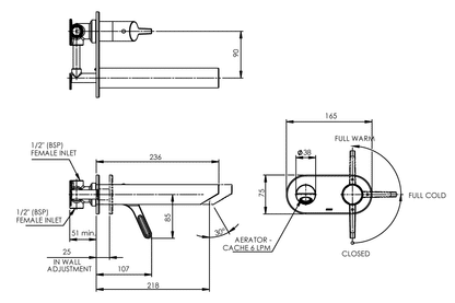 Leva Sequential In-Wall Basin Mixer with 230mm Spout