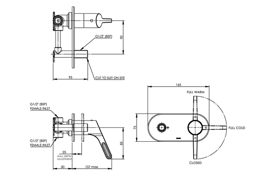 Leva 80mm Sequential Basin Mixer - No Spout - 1/2 Turn Ceramic Disc