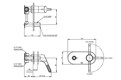 Leva 80mm Sequential Basin Mixer - No Spout  -  1/2 Turn Ceramic Disc