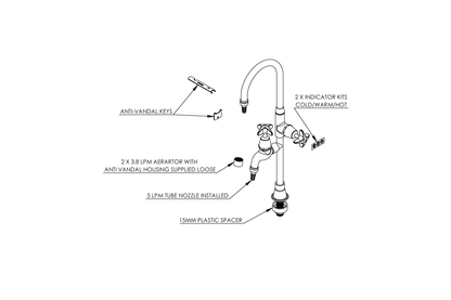 Type 8 2-Way Laboratory Tap Swivel Outlet with Aerated/ Tube Nozzle - School Pattern Handle Jumper Valve