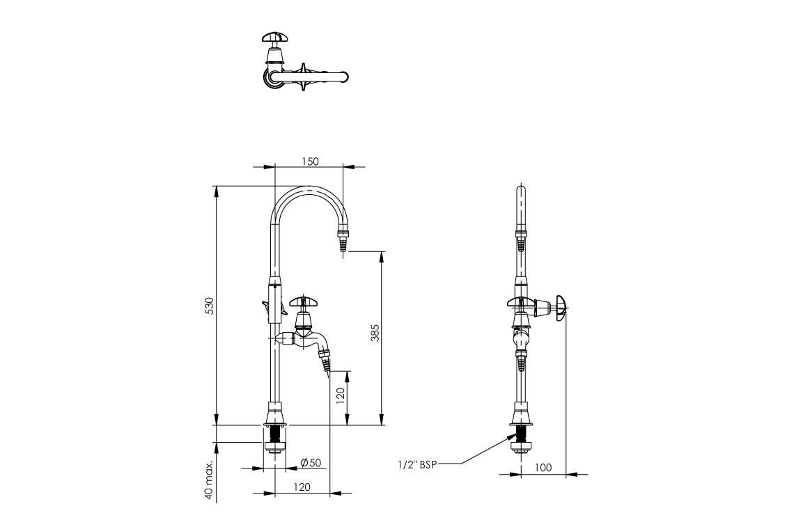 Type 8 2-Way Laboratory Tap Swivel Outlet with Aerated/ Tube Nozzle - School Pattern Handle Jumper Valve