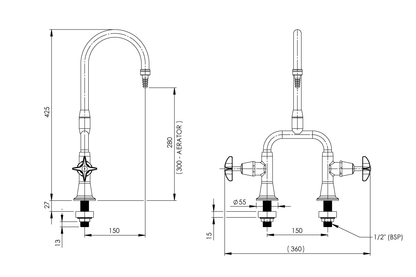Type 13 Laboratory Mixing Set Swivel and Fixed Outlet  Aerated/Tube Nozzle - School Pattern Handle Jumper Valve
